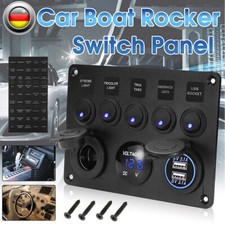 5 Gang LED Schaltpanel für Auto Boot Schalter Schalttafel Voltmeter USB 12V 24V