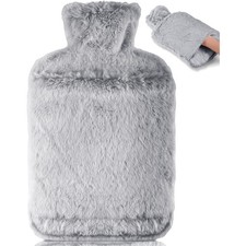 Luxuriöse 2L Wärmflasche in Grau mit Kängurutasche –  für kalte Tage