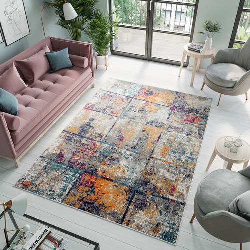 Teppich kurzflor blau grau - teppich,