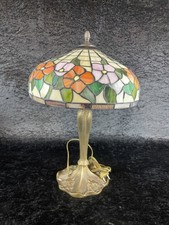 Große Standlampe Tischlampe Tiffany Glas Design Massives Messing Vintage