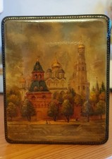 Alte Russische Lackdose Lackmalerei Fedoskino Moskau Basilik kyrillisch signiert