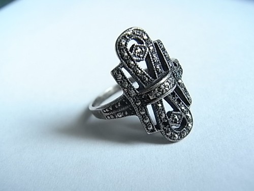 Antik silber ring - silber, markasiten