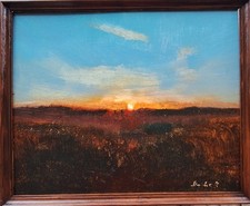 Original Oil Painting Ölgemälde  Sonnenuntergang Flur Impressionismus  Rahmen 