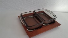 2 Schalen Set Glas auf  Teak Holz Tablett 60er 70er