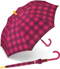 Esprit Regenschirm Damen Stockschirm Automatik kariert groß stabil Karos pink