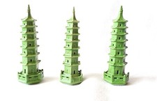 Chinesische Keramik-Pagoden, Bonsaifigur Asiatische Garten-Dekoration, 3 Stück