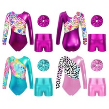 DE Kinder Mädchen Trikots Und Shorts Ballett Bodysuit Bottoms Set Tanz Strampler