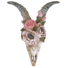 groß Wand Deko Figur Tierschädel Skelett Kopf Ziege rosa Blumen Wanddekoration 3