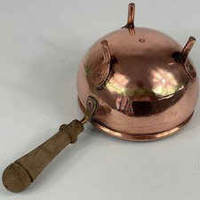 ANTIKE FRANZÖSISCHE KÜCHE RUSTIKAL HANDGEFERTIGT 3 BEIN KUPFERTOPF MIT HOLZGRIFF