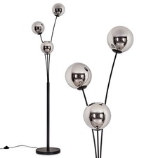 HOFSTEIN Fossobiubo Stehlampe aus Metall/Glas in Schwarz/Chrom/Rauch Stehleuchte