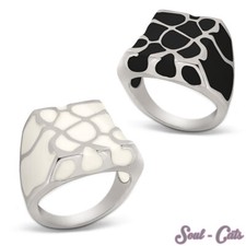 70er Jahre Style Siegelring aus Edelstahl schwarz weiß silbern Statement Herren