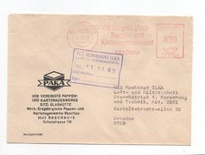 DDR Brief Absenderfreistempel Raschau 31.10.88 VEB Pappen Kartonagewerke PAKA
