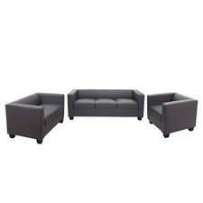 B-Ware 3-2-1 Sofagarnitur Couchgarnitur Loungesofa Lille Kunstleder, dunkelgrau