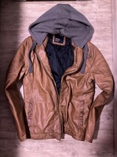 Braune Kunst Lederjacke graue Kapuze XL Springfield