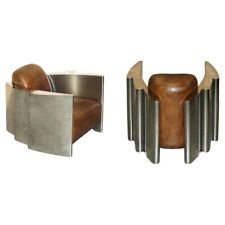 SELTEN ATEMBERAUBENDER HERITAGE BRAUN LEDER POLIERT ALUMINIUM FLIEGER LOUNGE SESSEL