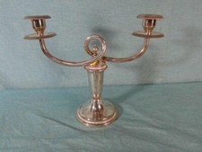 Kerzenständer 2-flammig Geschwungen Versilbert Messing Antik Kerzenhalter o1b11