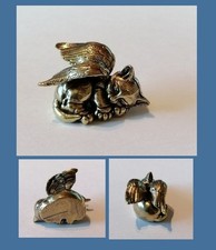 Messing Schutzengel-Katze schlafend massiv NEU