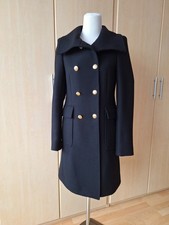Zara Wollmantel Kurzmantel Doppelreiher mit goldenen Knöpfen Gr M schwarz