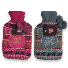 Wärmflasche 2L Jingle Bells mit Strickbezug – Weihnachts Wärmflasche, kuschelig
