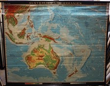 Vintage Wandbild Rollbare Karte von Australien Neuseeland Wandtafel Ozeanien