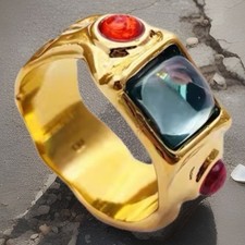 BUNTE STEINE BAND FINGERRING KUPFER LEGIERUNG RING GRÖSSE 6 18kt VERGOLDET