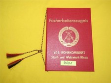 Facharbeiterzeugnis Mappe VEB Rohrkombinat Stahl- und Walzwerk Riesa DDR Kordel 