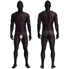 DE Herren Sexy Ganzkörper Body Langarm Offener Schritt Dessous Mit Kapuze Club