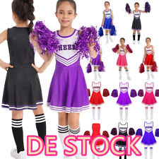 DE!iEFiEL Kinder Karneval Kostüm Cheerleader Uniform Kleid mit Pompoms +Socken