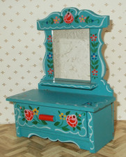 Dora Kuhn Frisier Kommode Schminktisch Hell-Blau Bauern Malerei ?️Puppen Möbel