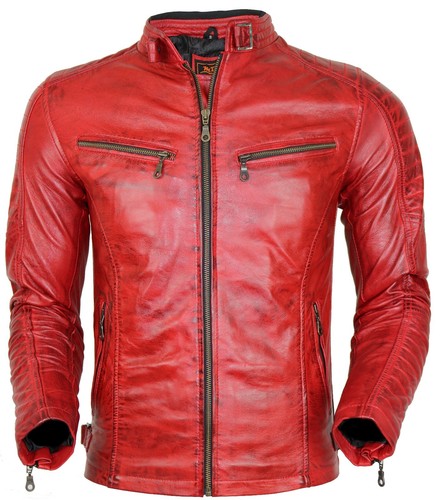Herren bikerjacke rot aus - in,
