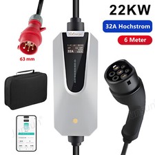 EV Ladegerät Ladekabel 6M APP Schaltbarer Strom CEE 22kW 32A Typ2 Mobile Wallbox