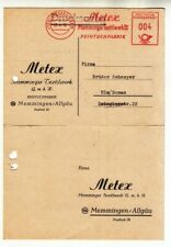 Bund Firmen-Postkarte mit Antwortkarte, Freistempel Memmingen Firma Metex, 1952