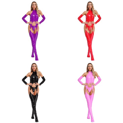 Damen lack leder body jumpsuit - lack,