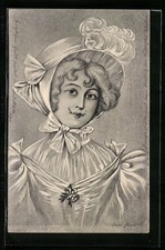 Präge-AK Hübsche Dame in elegantem Kleid mit Haube, Jugendstil 1902 