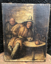 Antike georgische Bauer Pfeife rauchen Taverne Gasthaus Ölgemälde signiert datiert 1832