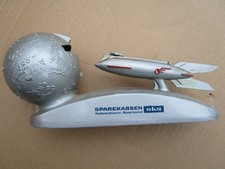 Seltene alte Zinkdruckguss Spardose  mit Beschriftung und Funktion,  aus DK