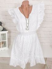 Häkel Kleid Vintage Blogger Sommer Hippie Stickerei Weiß Volant Lochmuster 36 38