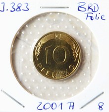 10 Pfennig 2001 A BRD Jäger 383 in original Noppenfolie beschnitten Erh. unc.