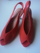 edle Tamaris Sling-Pumps/Schuhe Peep-toe Wild-/Lackleder koralle-rot 41 wie neu