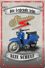 Blechschild Die Legende lebt Simson Schwalbe Alte Schule DDR Motorroller Scooter
