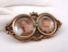 Antike Brosche Medaillon um 1900 Opal & Perlmutt Doublé / Vergoldet für 2 Bilder