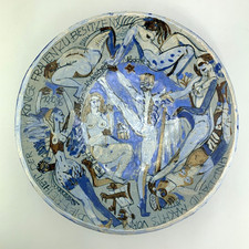 Art Brut Einzelstück Keramik Teller Schale nackte Frauen sign. Vitus dat. 1996