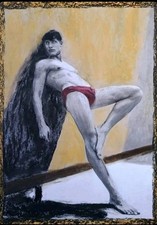 Mann Portrait Gemälde Papier A4 Ölpastell Kunst Painting Oil Pastel Art Paper A4