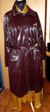 shiny brown wet look  PVC PU raincoat XL with belt, noisy