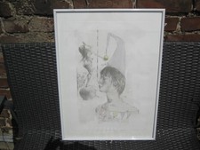Otto Bachmann,   Original-Lithographie 1984   "Clown und nackte Tänzerin"