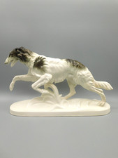 Antike Große Jugendstil Porzellan Figur Katzhütte Hertwig & Co Windhund Borsoi