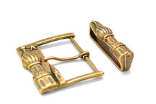 Orientalische Gürtelschnalle / Schnalle mit Schlaufe, ca. 50 mm, antik messing