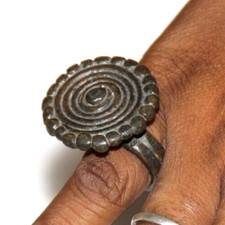 1800's Antik Bronze Finger Ring Rund Geprägte Big Handgefertigt Alt Original