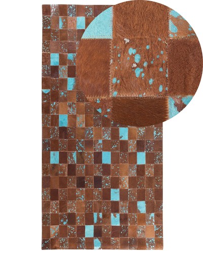 Patchwork teppich braun blau - patchwork,