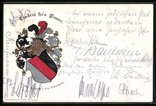 Lithographie Studentenwappen mit Helm, Cimbria sei´s Panier 1904 